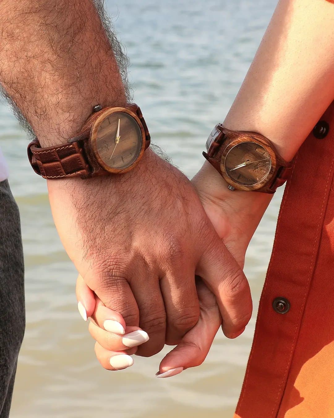 ست ساعت مچی چوبی دست ساز با بند چرمی