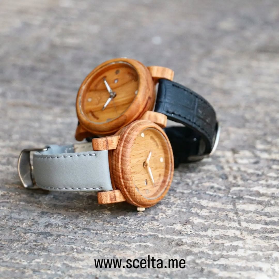 ست ساعت مچی چوبی با بند چرم مدل شیلر