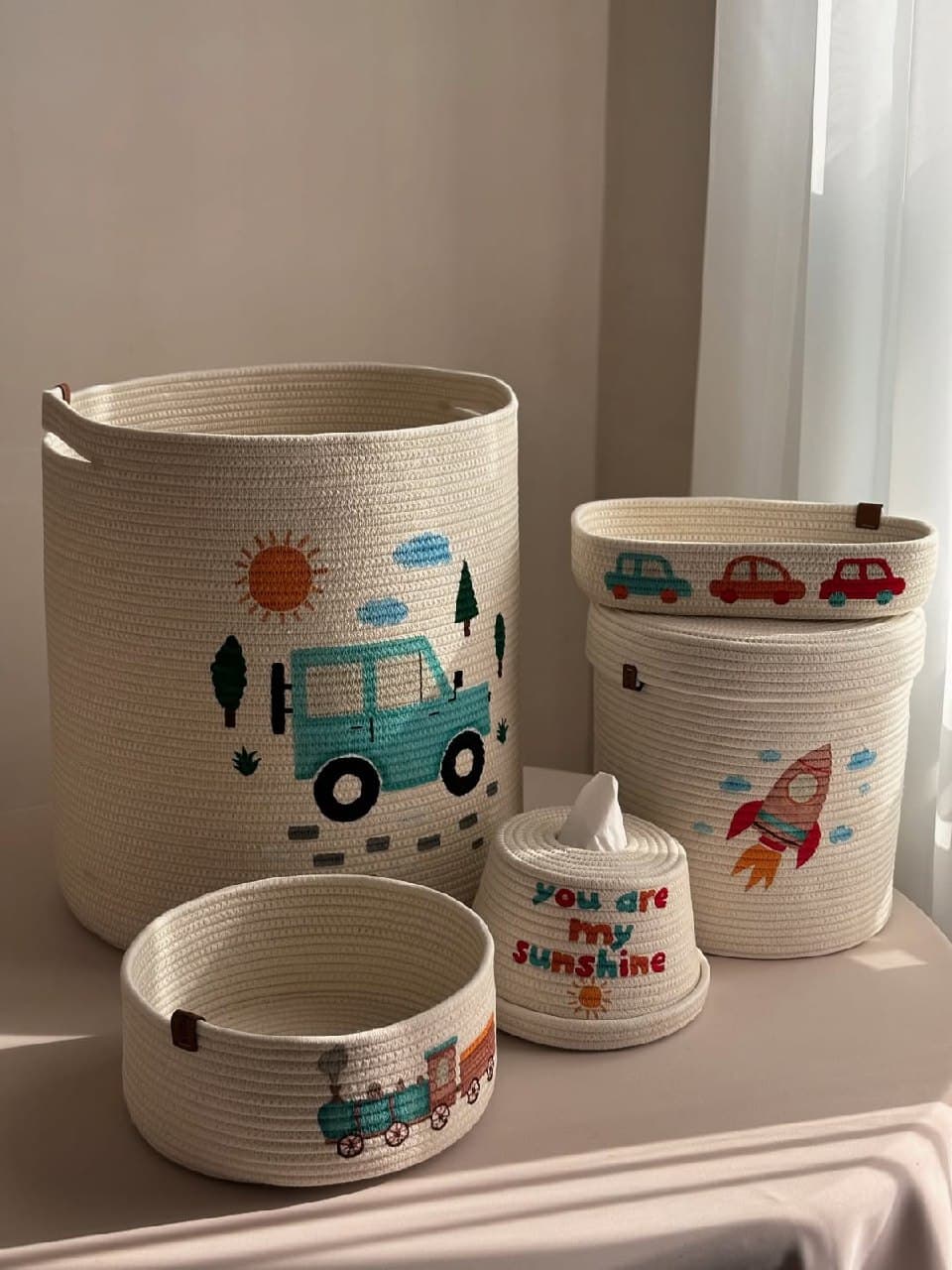 ست نظم دهنده و سبد اسباب بازی اتاق کودک طرح ماشین