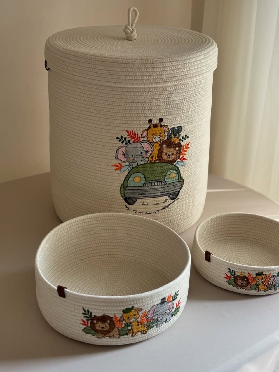ست سبد نظم دهنده اتاق کودک طرح حیوانات جنگل