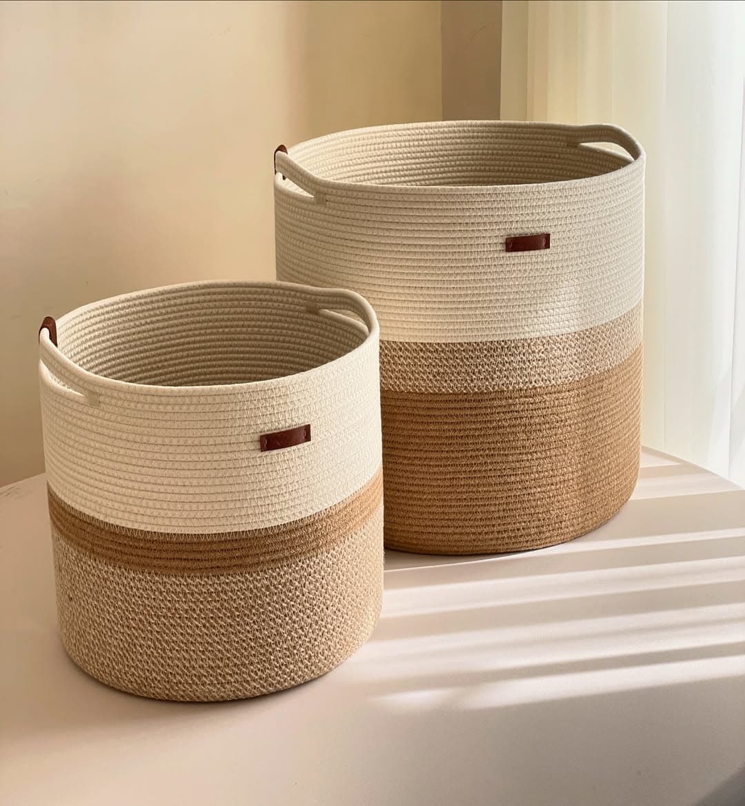 سبد نظم دهنده کنفی و کتان دستبافت مدل دو رنگ