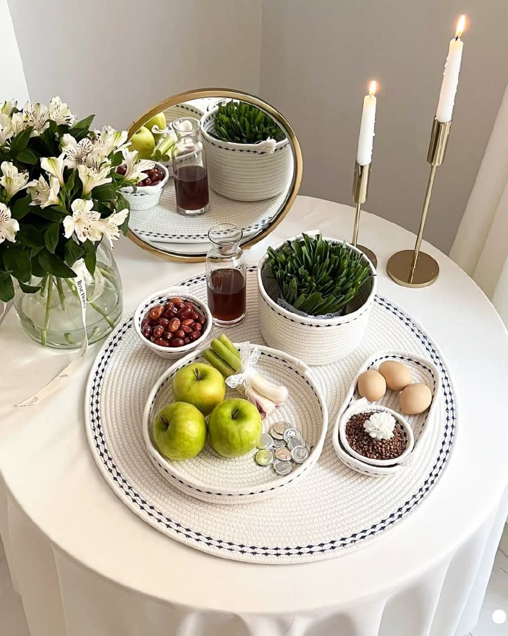 ست ظروف هفت سین کنفی گلدوزی شده