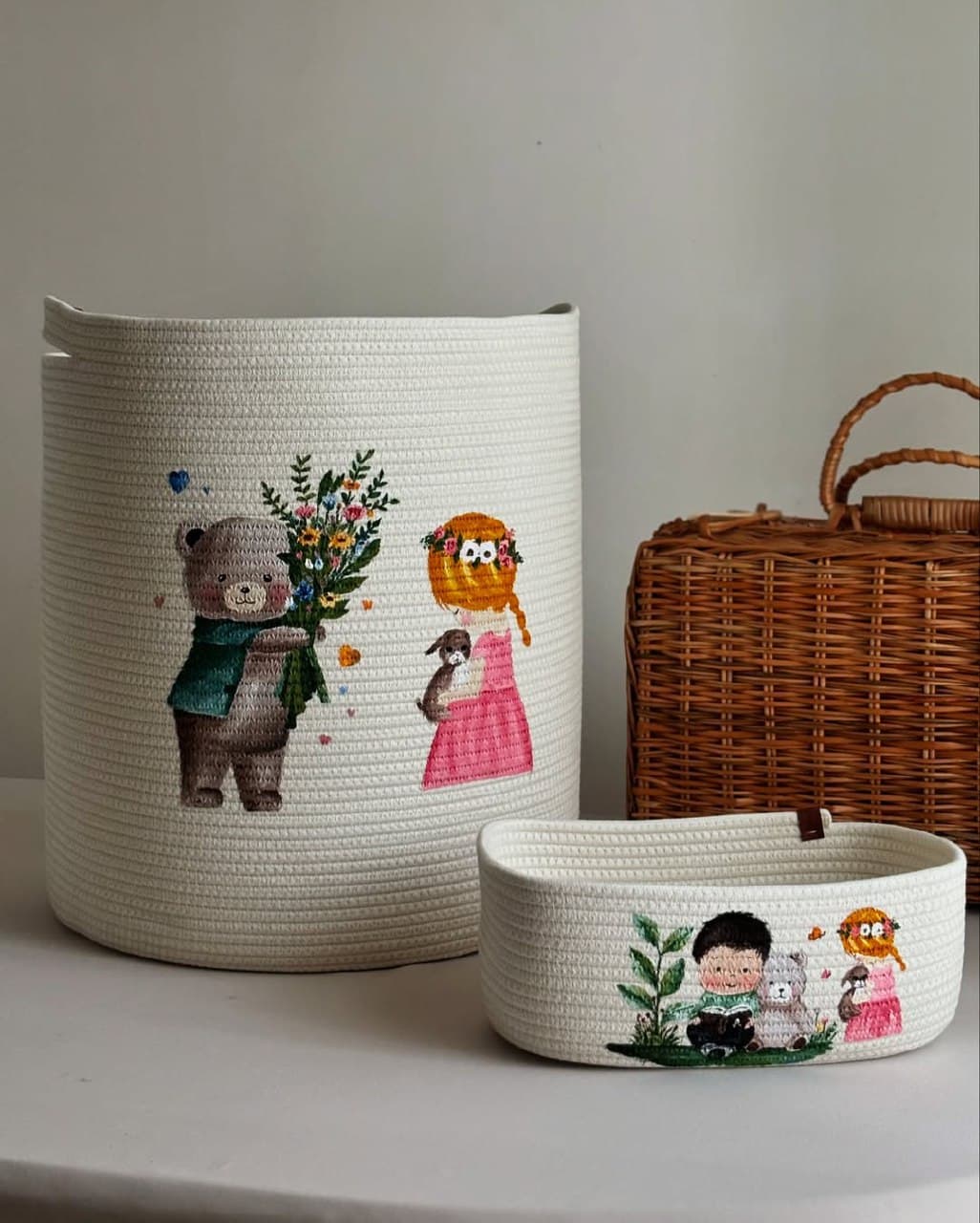 ست سبد لاندری و نظم دهنده قیطانی با نقاشی دست