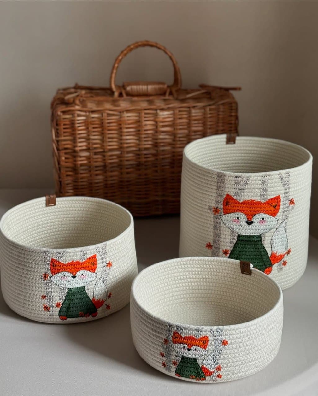ست سه تایی سبد نظم دهنده اتاق کودک طرح روباه