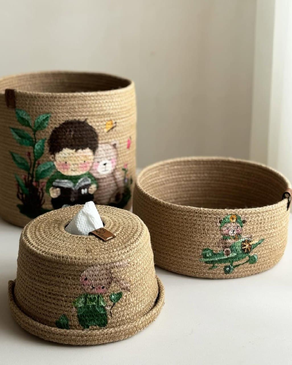 ست نظم دهنده کنفی اتاق کودک نقاشی شده با دست