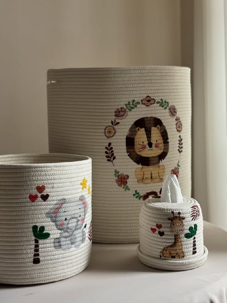 ست سه تکه سبد نظم دهنده اتاق کودک طرح حیوانات جنگل