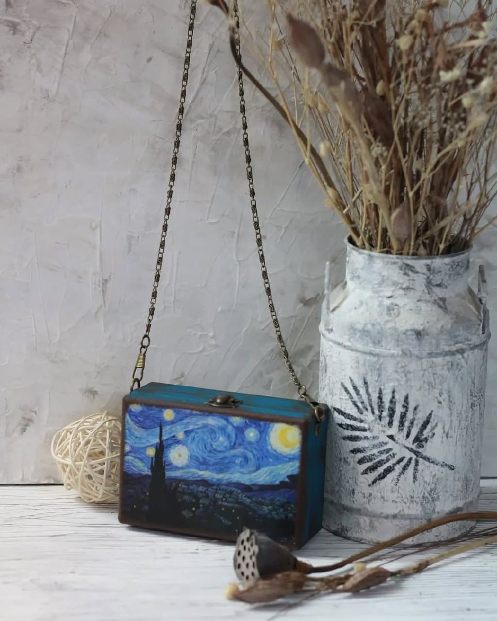 کیف چوبی طرح شب پرستاره ونگوگ