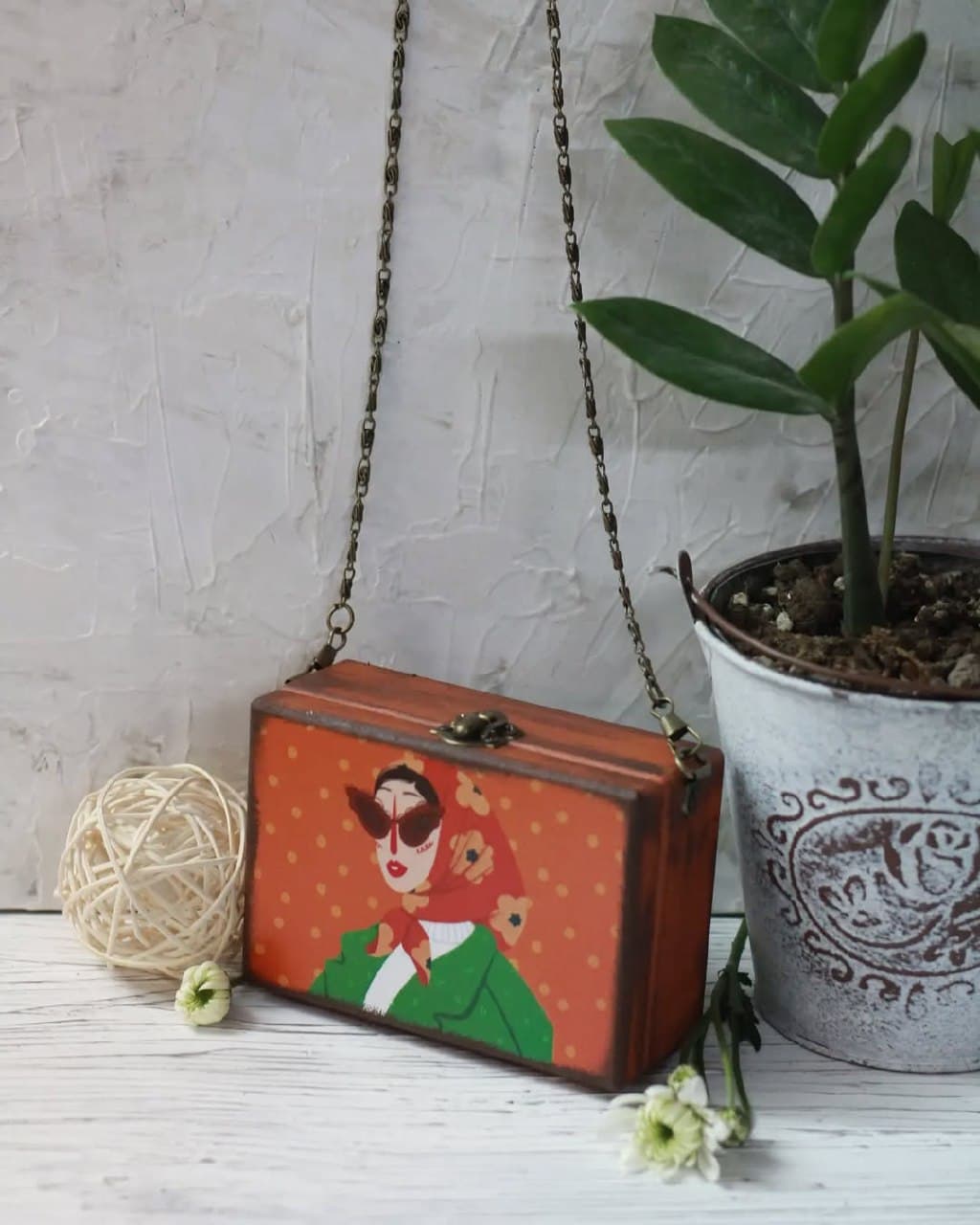 کیف چوبی دست ساز طرح دختر