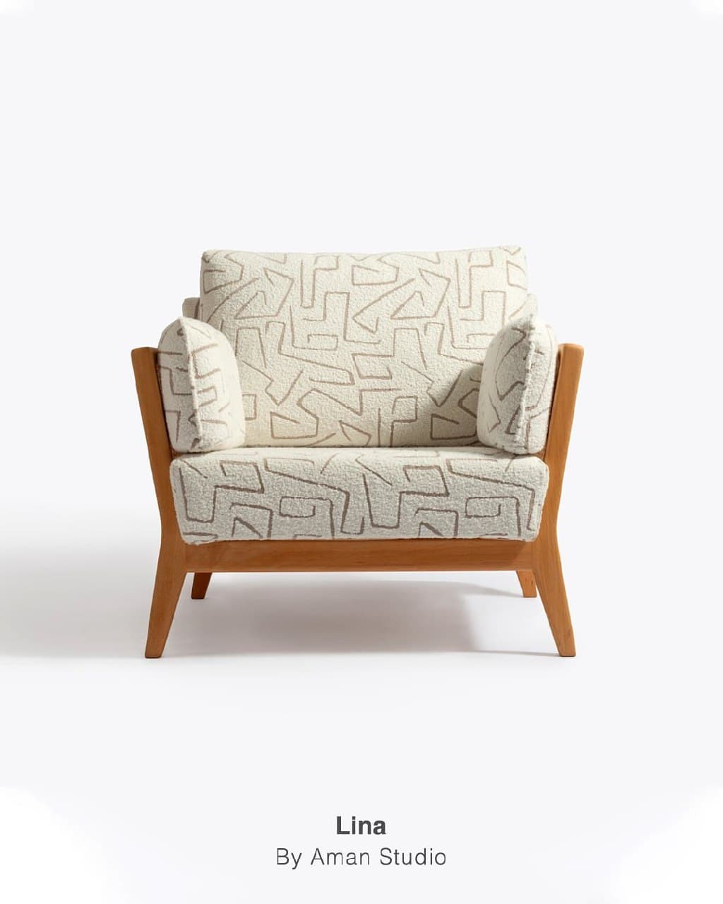 مبل تک نفره چوبی لینا با دسته حصیری