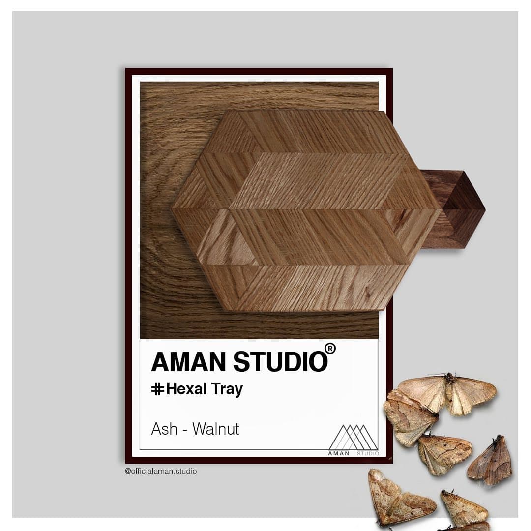 سینی چوبی دو رنگ مدل هگزال