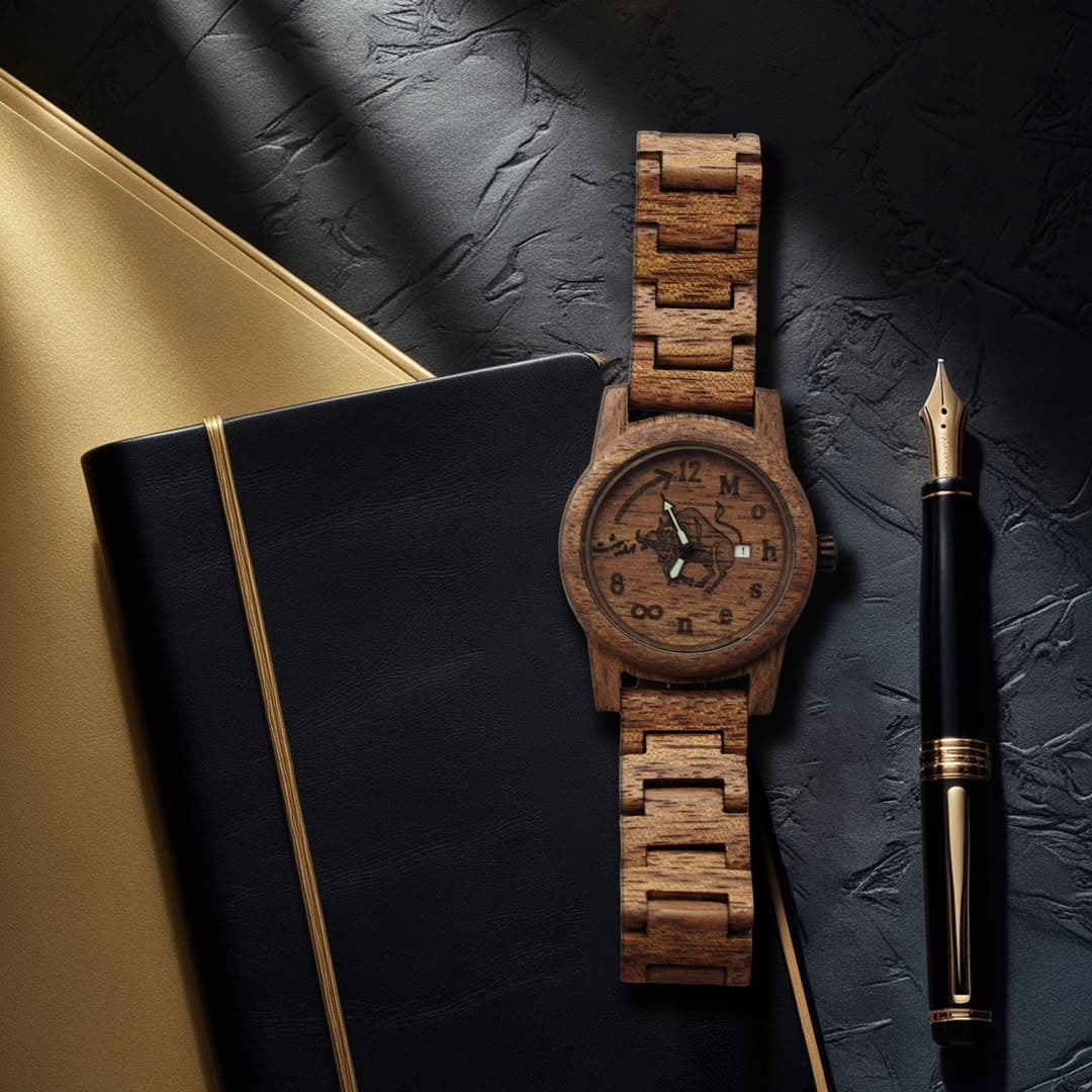 ساعت مچی چوبی باکسس واچ مدل ایسر با طرح ماه اردیبهشت