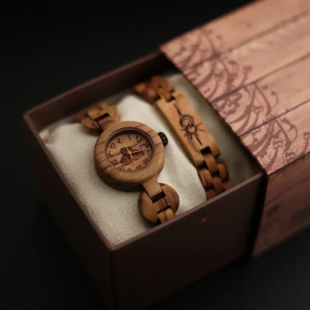 ست ساعت و دستبند چوبی مدل پرنسس