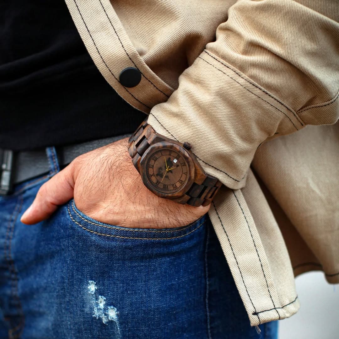 ساعت مچی چوبی مدل اوکتاگون