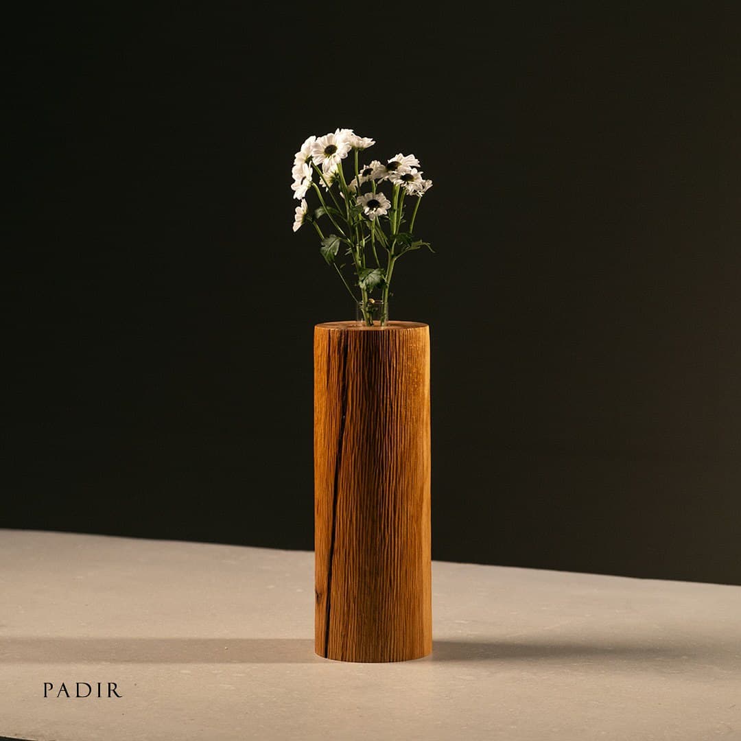 گلدان چوبی استوانه ای راش