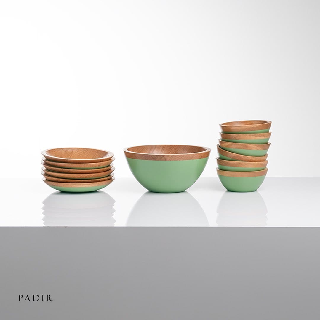 ست ظروف پذیرایی چوبی پادیر سبز رنگ