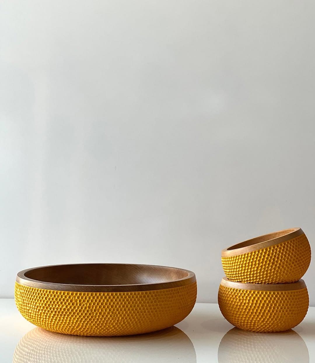 ست کاسه چوبی دست‌ساز مدل کندو