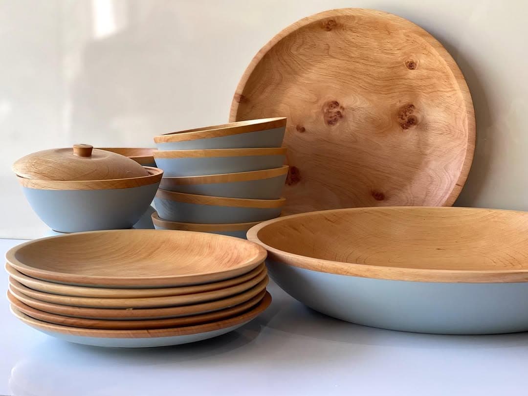 ست ظروف چوبی پذیرایی دست‌ساز