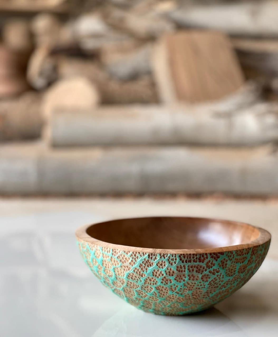 کاسه چوبی دست ساز طرح دار