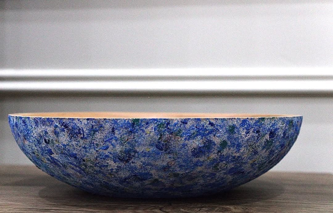 کاسه چوبی راش با پوشش تکسچر آبی