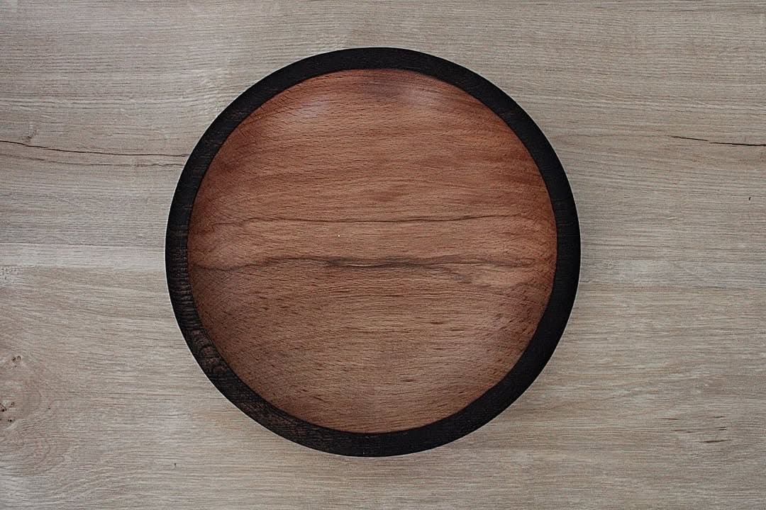 کاسه چوبی دست ساز از چوب راش با لبه سوخته کاری