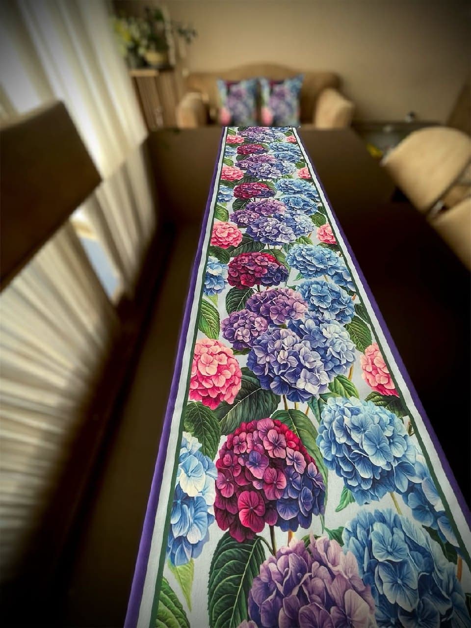 رانر مخمل طرح گل ادریسی