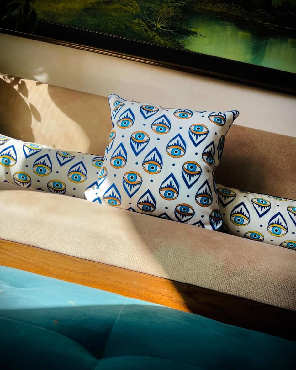 جفت کوسن مستطیلی طرح چشم نظر