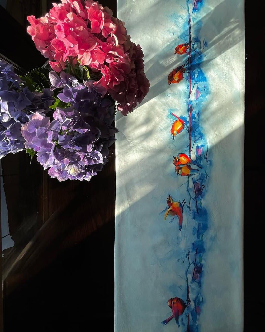 ست رانر و کوسن مخمل طرح پرندگان