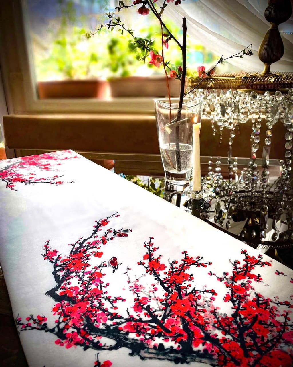 رانر مخمل طرح شکوفه ژاپنی