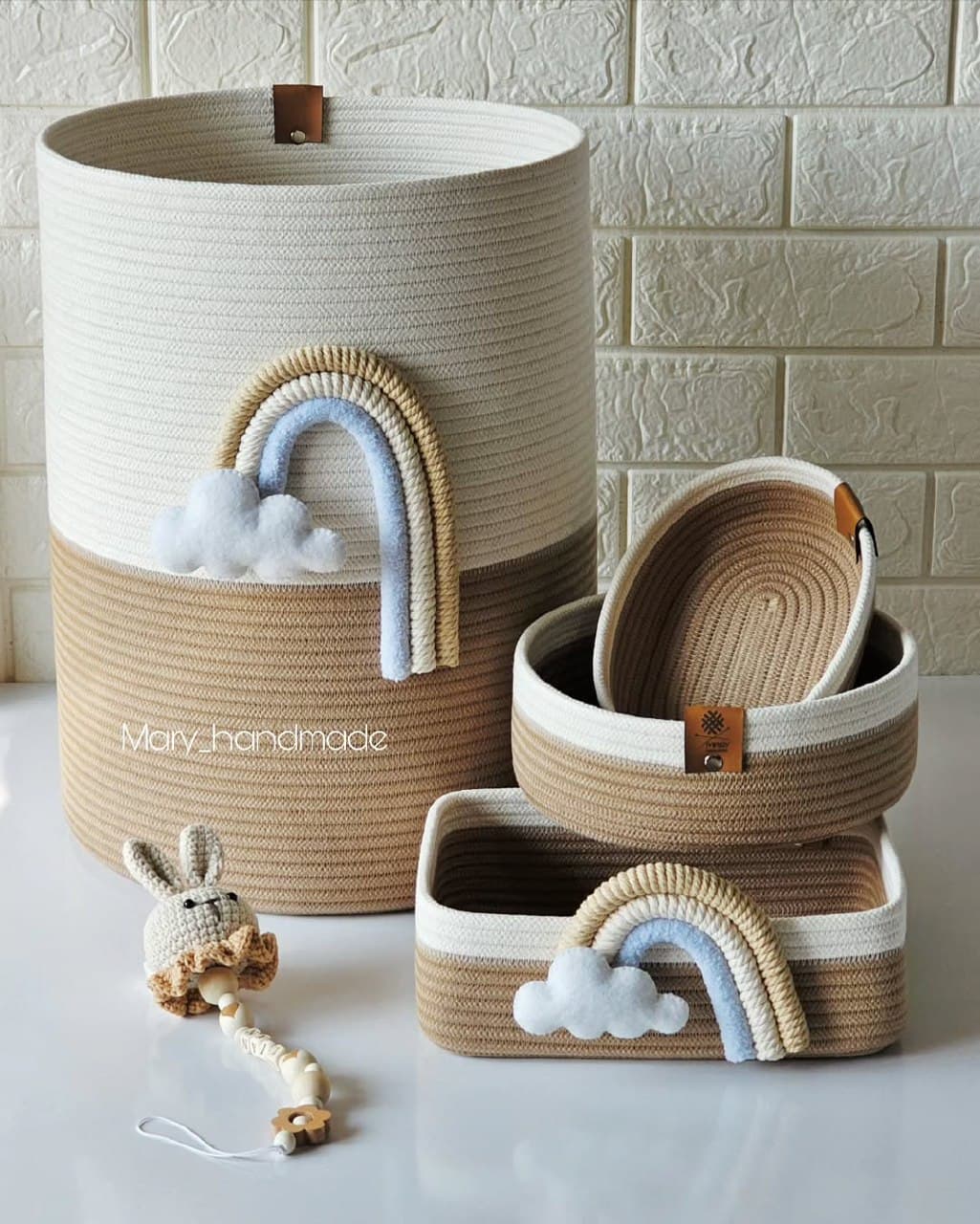 ست سبد سیسمونی و نظم دهنده دستبافت طرح رنگین کمان