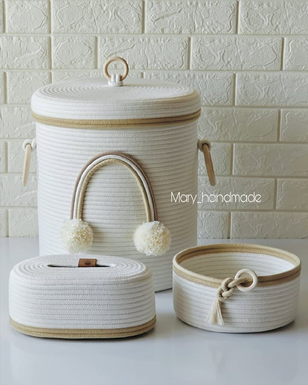 ست سه تکه سبد نظم دهنده قیطانی طرح رنگین کمان