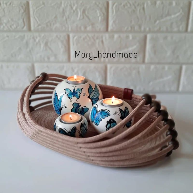 سبد دکوراتیو نخی دست‌ساز