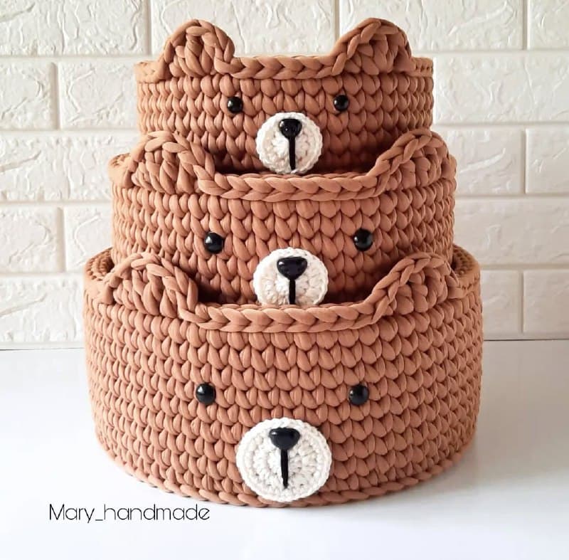 ست سه تایی سبد تریکو دستبافت طرح تدی