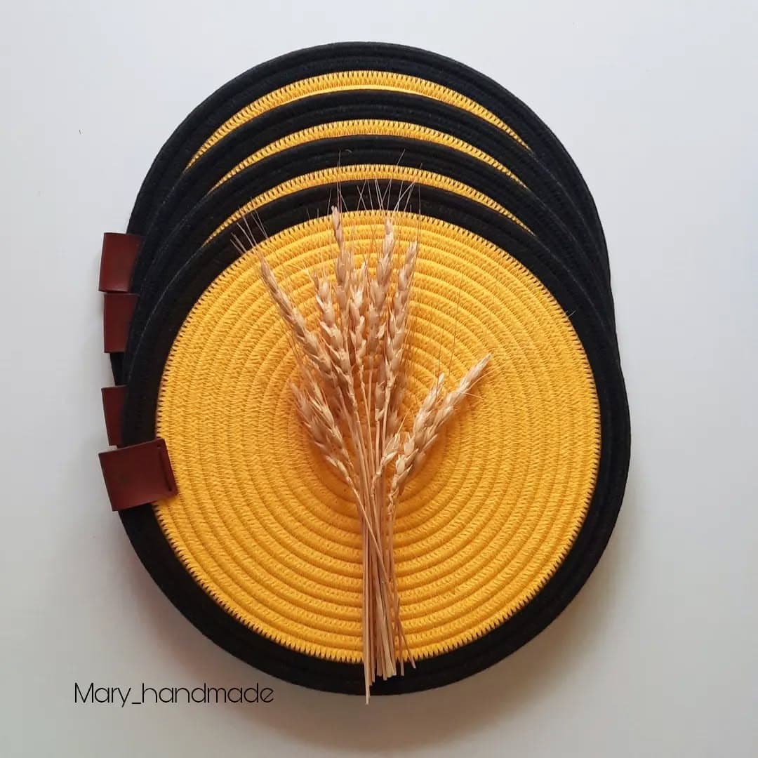 زیربشقابی دستدوز قیطانی زرد و مشکی