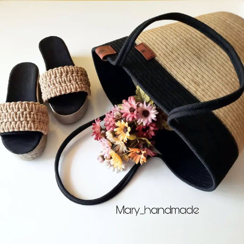 ست کیف و صندل مکرومه بافی زنانه