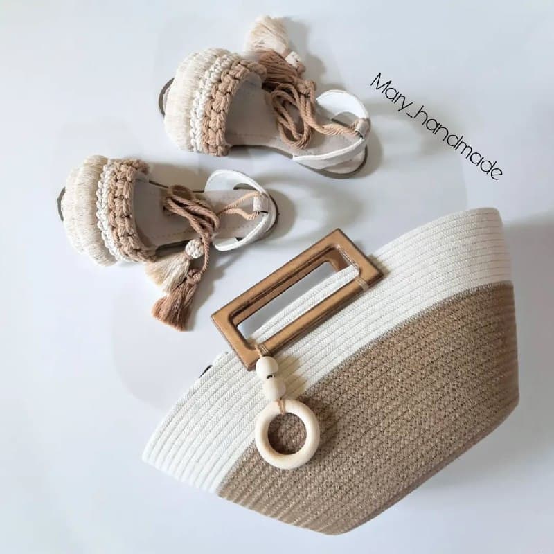 ست کیف ساحلی و صندل دست دوز