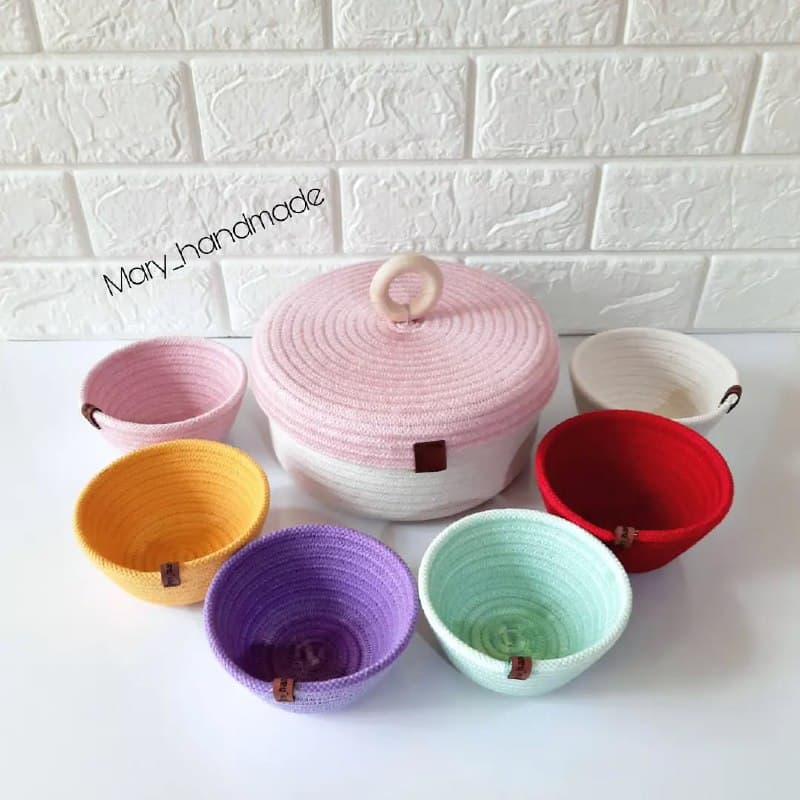 ست سبد قیطانی دربدار با پیاله و سینی