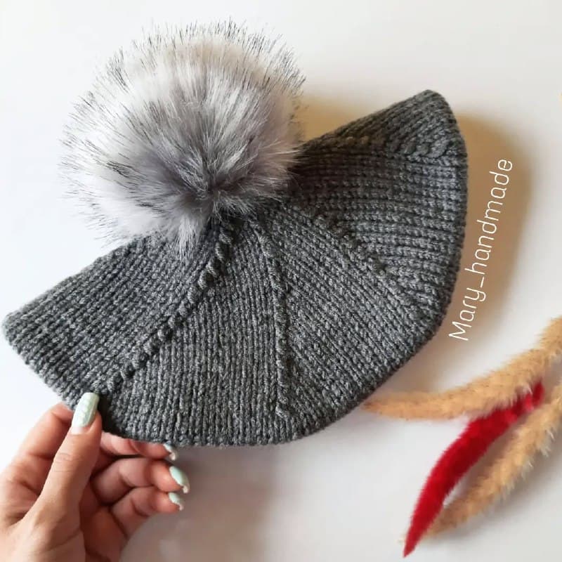 کلاه بافتنی فرانسوی طوسی پوم دار