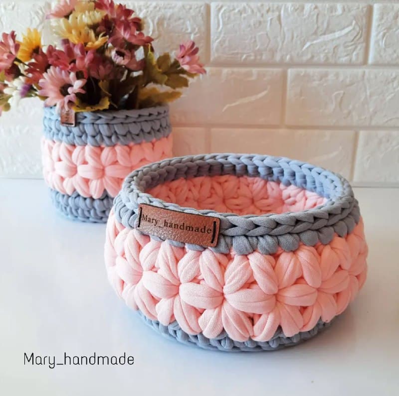 ست دو عددی سبد تریکو دستباف مدل گل