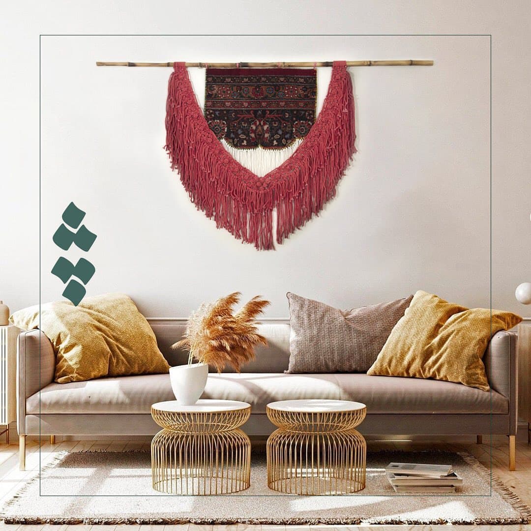 دیوارکوب مکرومه با قطعه فرش آنتیک مشهد