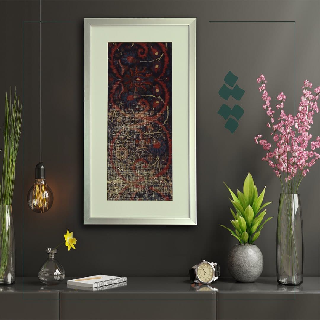 قاب فرش چله با قطعه فرش آنتیک مشهد