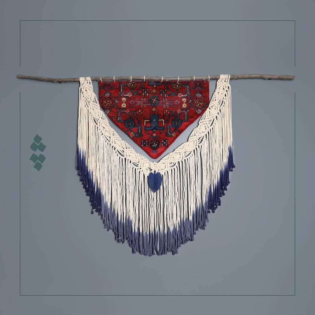 دیوارکوب مکرومه و فرش دستبافت مدل بوم ریس چله