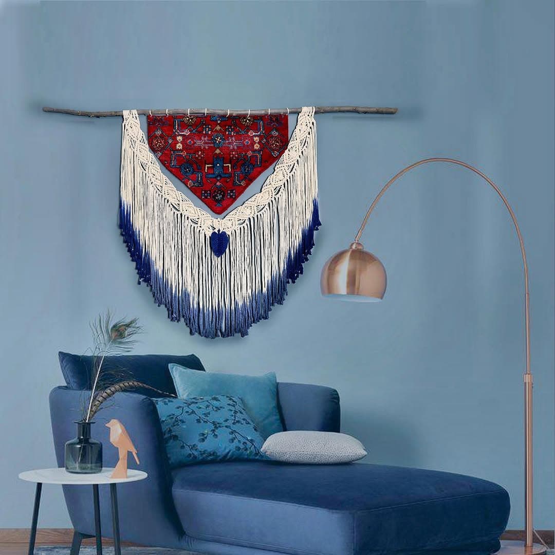 آویز دیواری مکرومه و فرش چله مدل بوم ریس