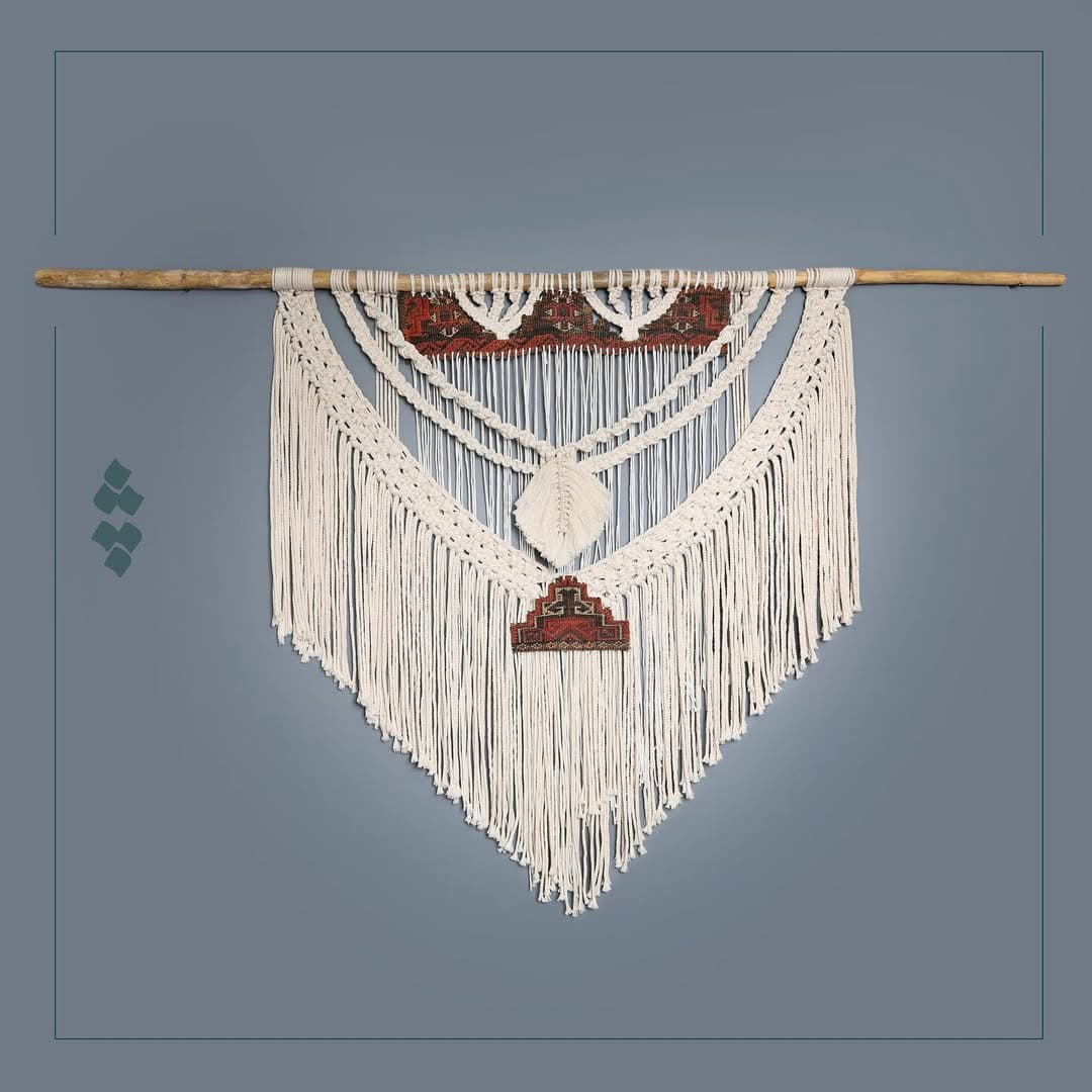 دیوارکوب مکرومه و فرش ترکمن مدل بومریس