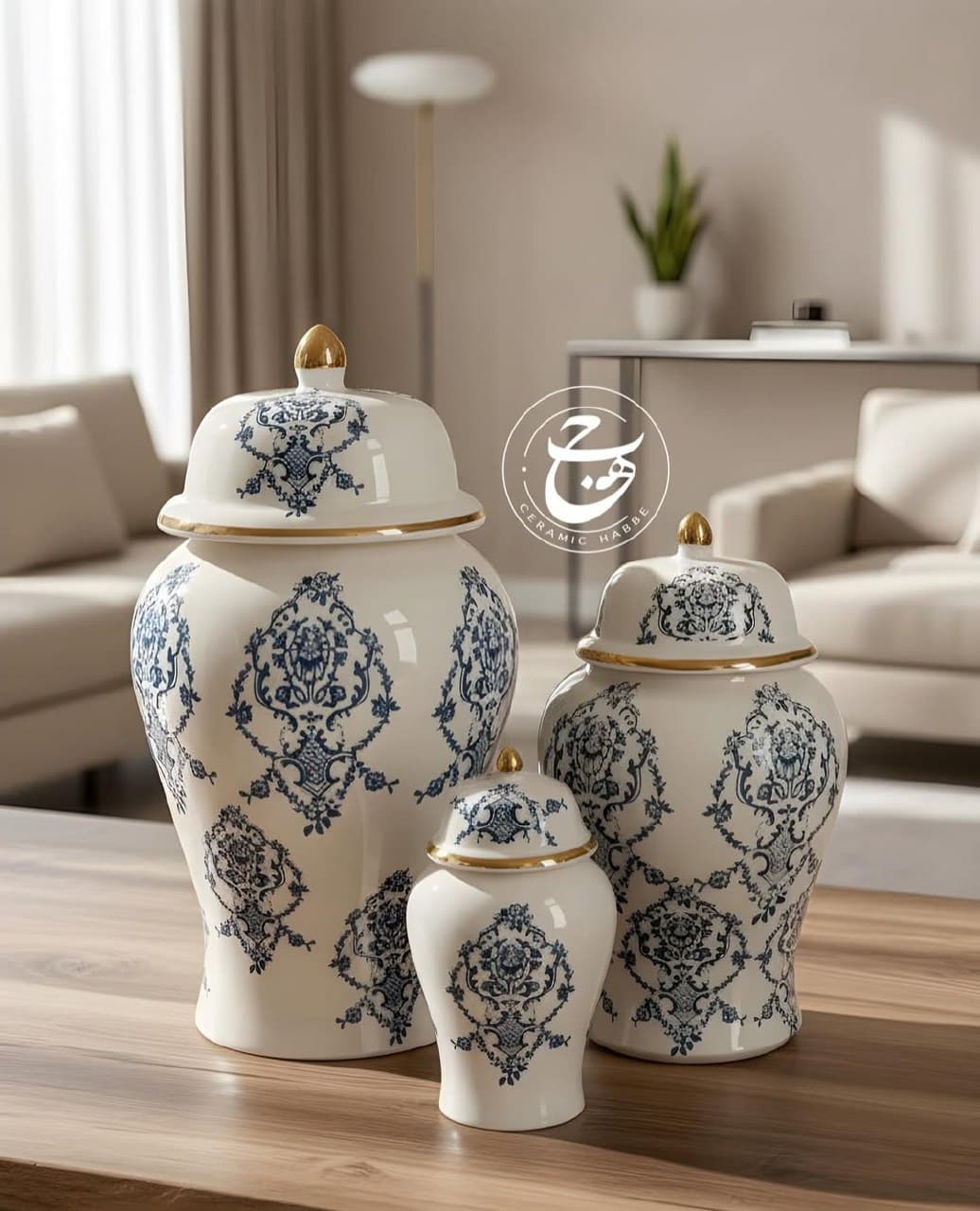 ست گلدان دکوری سرامیکی سه تایی طرح جینجر جار