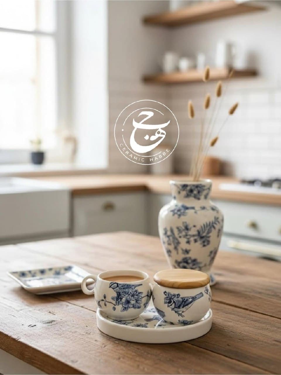 ست چای خوری دو نفره سرامیکی دست ساز طرح پرنده