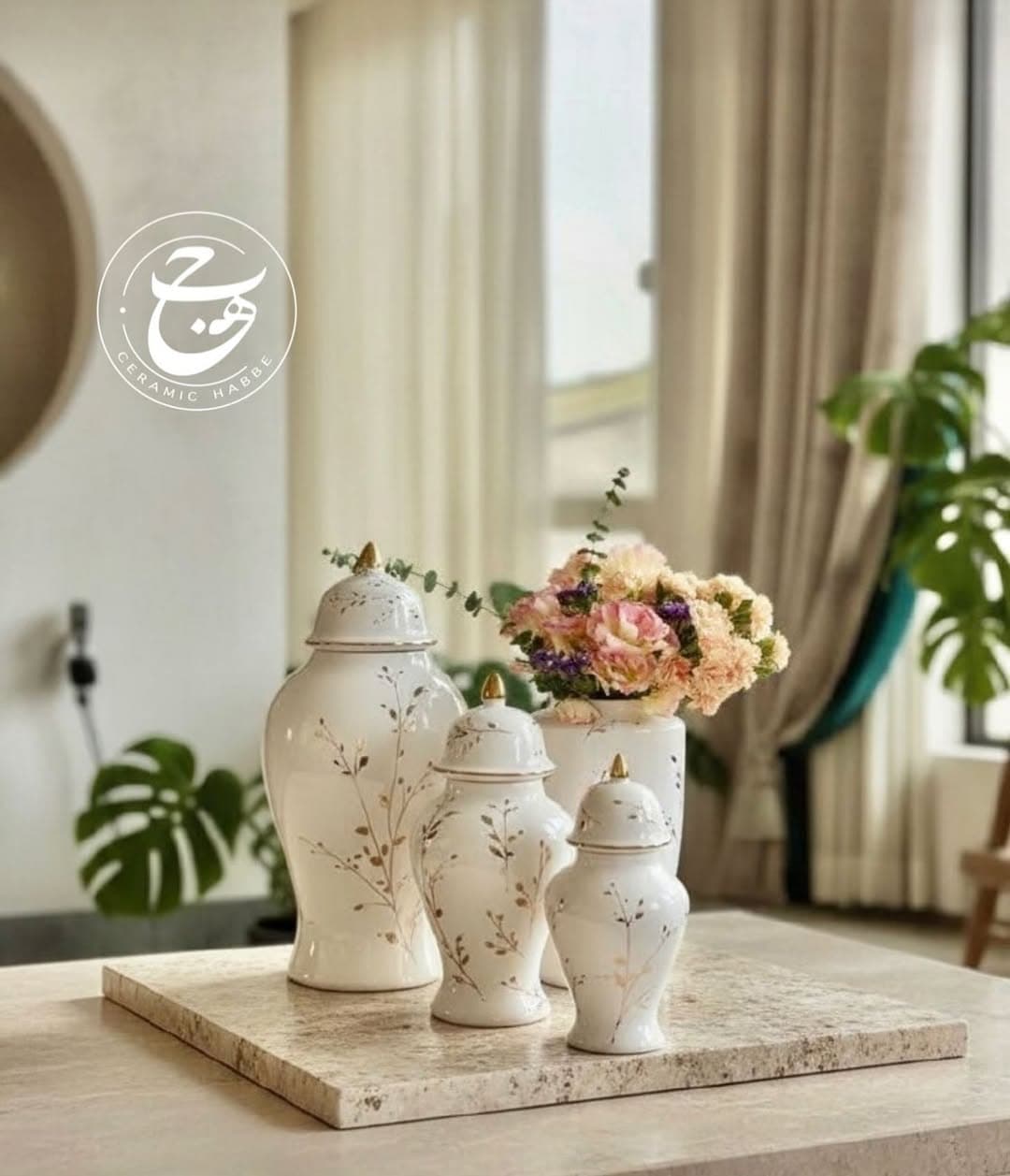 کندی باکس سرامیکی دکوری طرح شکوفه طلا