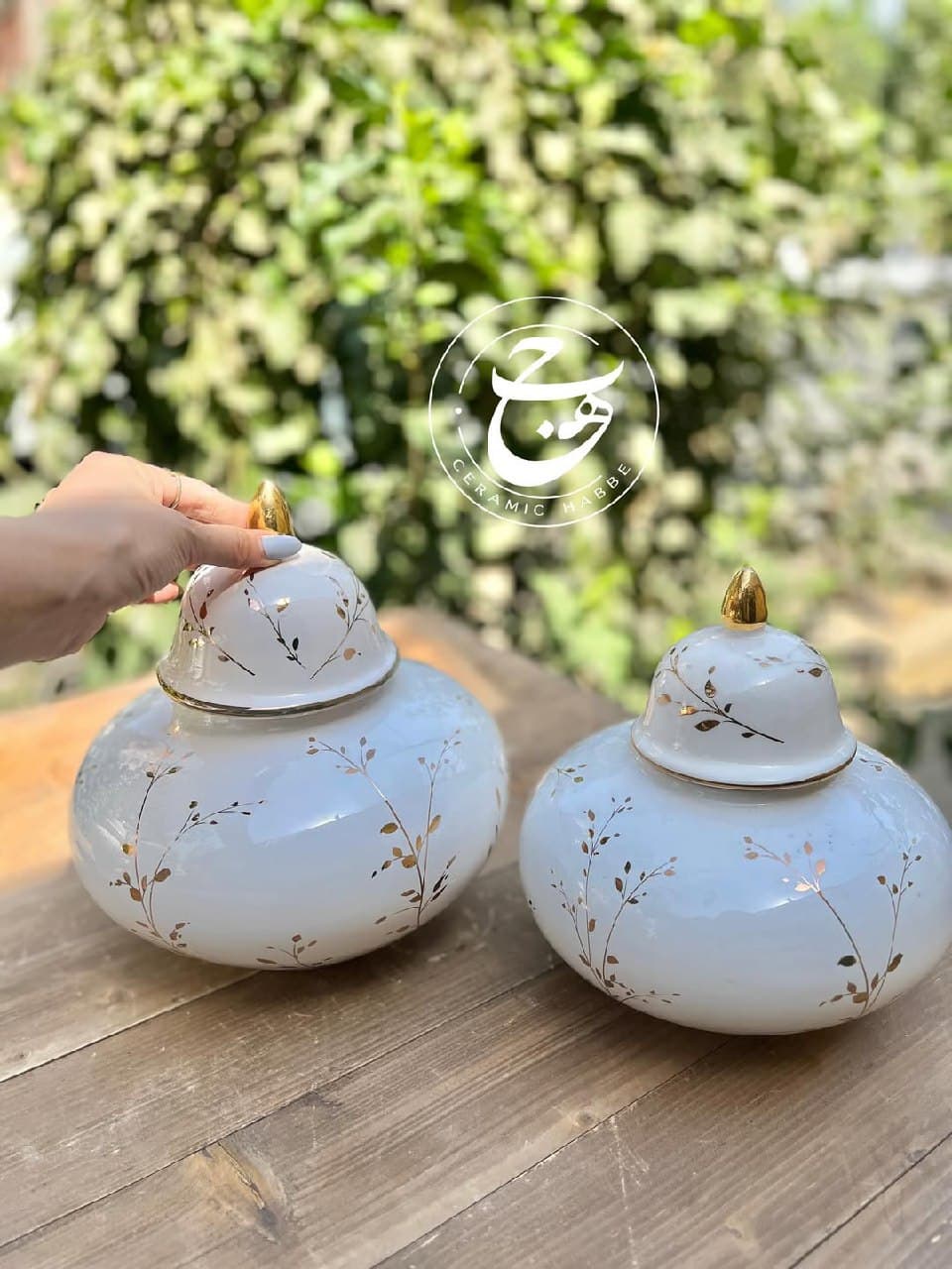 کندی جار سرامیکی دست ساز طرح شاخه طلایی