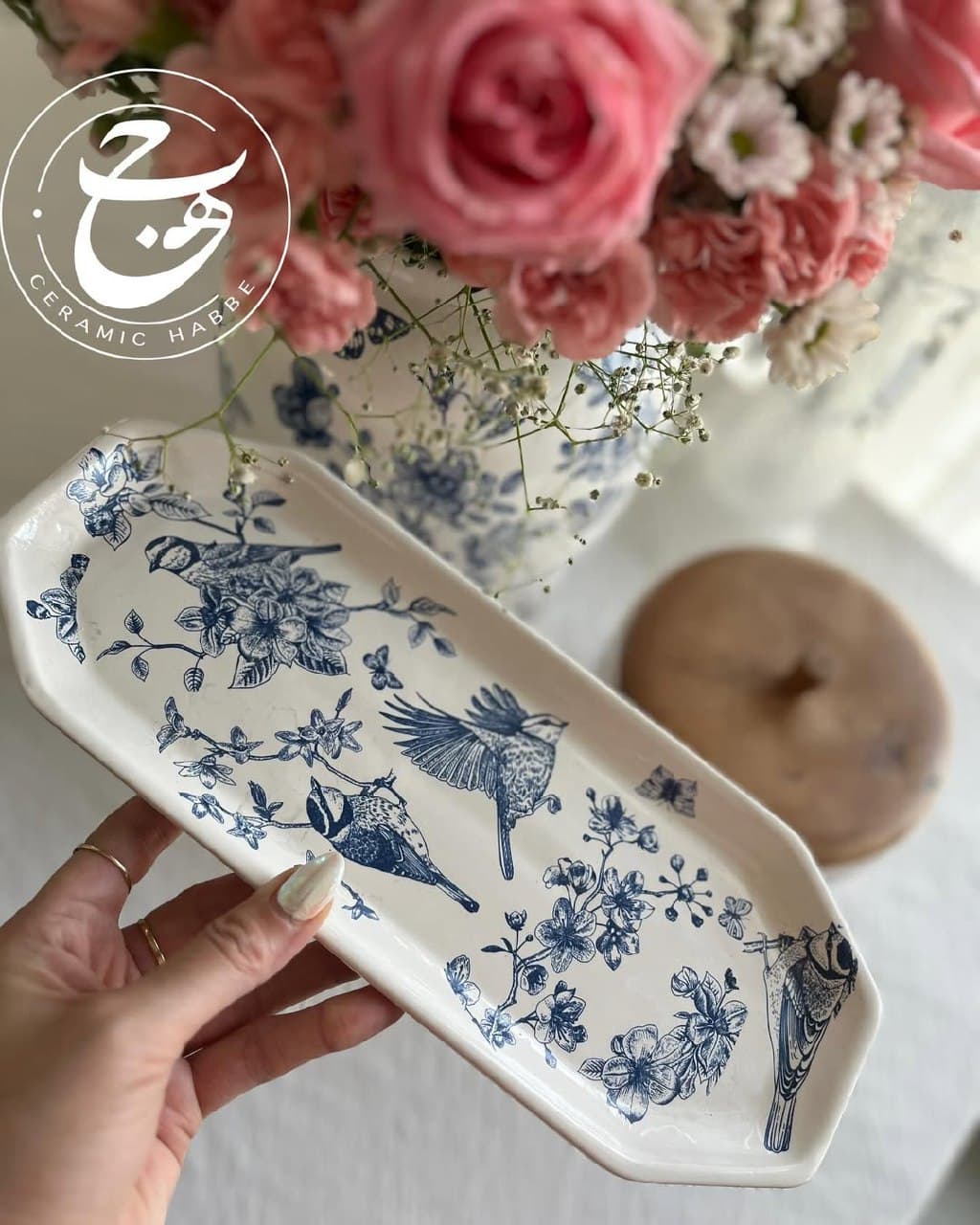 شیرینی خوری و رولت خوری سرامیکی طرح آنتیک پرنده