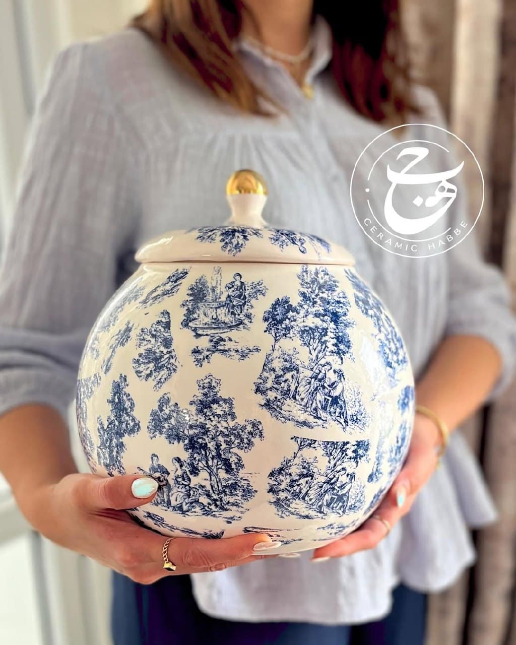 ظرف پذیرایی سرامیکی درب دار طرح کلاسیک مدل Toile