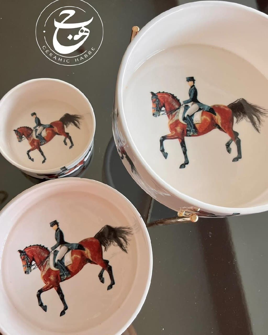 ست کاسه پذیرایی سرامیکی دستساز طرح سوارکار